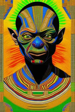 smeagol in Kente, ghana colours, african pattern, engraved, high detail