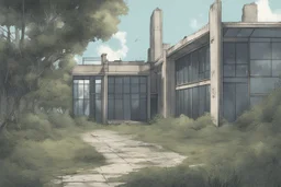 police station, overgrown, post-apocalyptic, comic book, city background