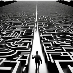 A man was walking in the middle of the maze, and finally found a path that led to a bright place.