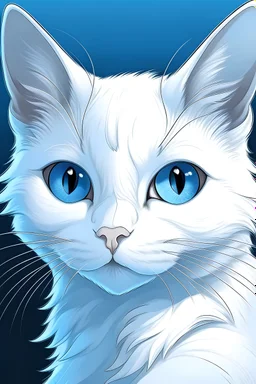 Portrait of a white cat with blue eyes in anime style