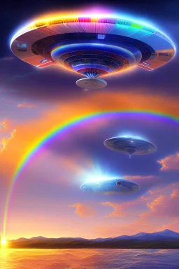 intergalactic very beautiful ufo rainbow futurist