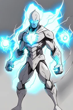 a drawing character that can control lighting and hes a superhero, hes kinda see through , and has a grey skin tone, and has a GYATT he has lightning surrounding him