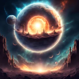 Celestial hoving above earth glowing and full of ruin, in arcane art style, background space