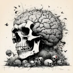 [high res photo by Ralph Steadman] Brain, zombie, skull and the likes...