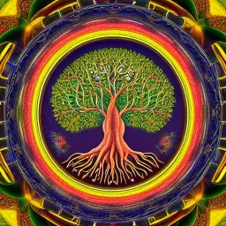 Tree of life in a circular masterpiece, ornate, elaborate, muted rainbow colors as background, Tree of Life, centered, stunning, gorgeous, ultra-fine detail, 8k, sharp, crisp, decorative, high-quality, 3d, photoillustrative, realistic, detailed matte, selina french, anna dittmann, lisa parker, greg rutowski