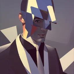 a painting of a man in a suit and tie, a cubist painting by Stanton Macdonald-Wright, Artstation, cubo-futurism, cubism, angular, constructivism