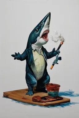 catfish with shark head smoking a ciggarrette in the style of banksy