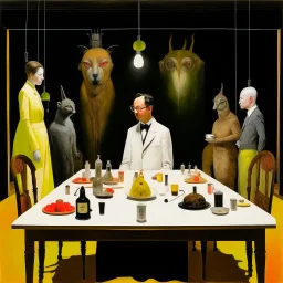 UN conference.a cat and human flesh-like surgical instruments and universe-like a pigeon and neuralink, surrealism,minimalism,Painting By Adrian Ghenie, Rene Magritte, Salvador Dali, Lucian Freud