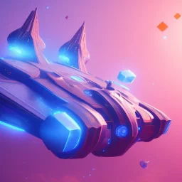 a crystalised blue pink spaceship, gold, diamonds, sunny background, atmospheric, realistic, unreal engine, 8k. Cinematic lighting, octane render.