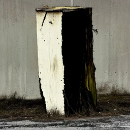 Minimal contemporary abstract oil paintings of desolate 1960s carpark with road markings and concrete fragments. Overlay with grungy typography graphics. style of Justin Mortimer and Francis Bacon.