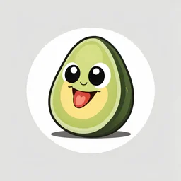 2D vector graphic of cute avacado, primary color, for kid, white background, black round