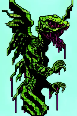 Reptilian angel, scary, barf art, highly detailed pixel art,