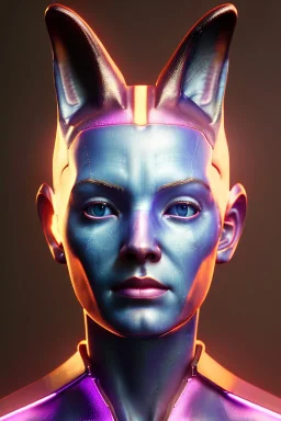 Medium Close Up Portrait, Front image. cyberpunk, rabbit mask, british woman, volcano hair. Latex suit. Pink, purple, color. Thor style. Color background, photo studio. Avatar image, highly detailed, concept art, smooth, unreal engine 5, ray tracing, RTX, lumen lighting, ultra detail, volumetric lighting, 3d, finely drawn, high definition, high resolution.