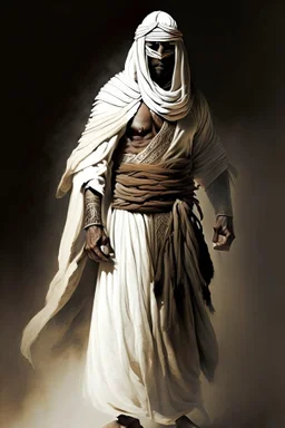 AAn Arab warrior with a plain robe and a strong face full body