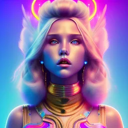 blonde woman teenager, gold teeth, purpurin, retro futuristic, feather dress, gradient color, BLUE, PINK, CYAN, neon, insanely detailed, 16k resolution, perfect eyes, cinematic smooth, intricate detail