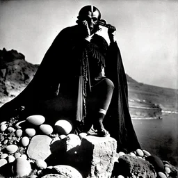 photo, 1920 horror movieshot, sitting, eaging, rocks, very odd objects in background, Ades, stunning photo, persone con sorriso falso e occhi, Charon, tenebroso, macabro, marcio, interno museo, fiotti di liquido nero che zampillano, hypermaximalist, strangeness, sundial light, odd, intricate, Lawrence Alma-Tadema style, albero, hypnotic, very accentuated details of the dress and skin, eerily mysterious, artistic photo, shot on Hasselblad, sadness, follia, smoke, daguerrotype