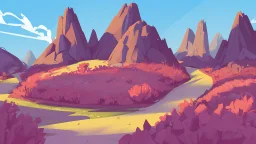 fantasy cartoon illustration: the hill full of shrubs