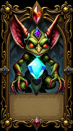hobgoblin gremlin with gem card with ornate frame
