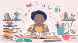 The image for the article could depict a young child sitting at a desk surrounded by colorful books and educational tools, looking at the pages of an open book with curiosity and interest. This image reflects the spirit of learning and exploration in children, illustrating the opportunities that come with developing their love for knowledge and self-learning.