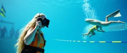 Saruman from LOTR as female bay watch traffic cop, diving in the olympics