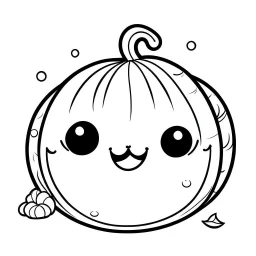 create a 2d black outline, "cute kawaii pumpkin coloring book for kids", coloring page, low details design, black contour, coloring page design, simple background, colorful , card style, coloring page for kids, white background, sketch style,