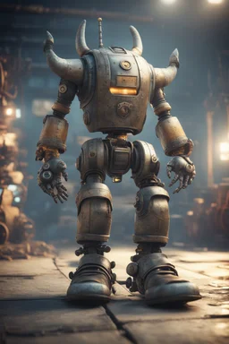 viking robot with rocket boots in fallout 4 setting, bokeh, downlight, prize winning, depth of field, trading robot monster in background, stereoscopic cartoon