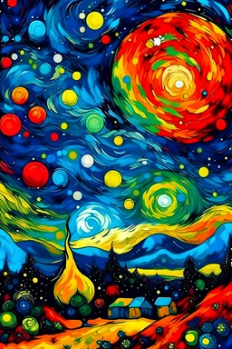 galaxy, sky, colorful, planets, van gogh, hiroshige