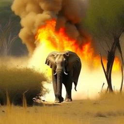 elephant running away from bush fire