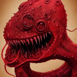 Red Tentacle monster with teeth, horror