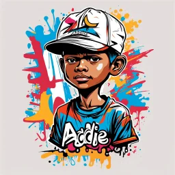 Vector t shirt art ready to print colorful graffiti illustration of A boy Indonesia, drawing and a basecap with text "addie" On cap, white background.