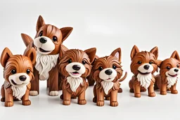 Cute happy dog Figures in wood plating lively over white background