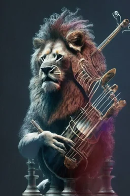 Lion with musical instruments