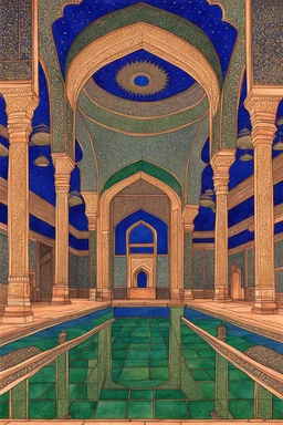 inside a Moghul mosque by artist "Luminous Lapislazuli",by artist "Noctilucent Nacre"