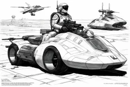 [diagrams by W. Heath Robinson] stylesheet design: Featured in RIFTS Northern Gun 2 published by Palladiumbooks, this is a NG-R33 Viper Ride Armored pilot atop of the NG-488 Cobra Turbo Hovercycle resting out on the outskirts of RIFTS Earth. [with characteristics and instructions]