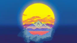 subject=(yeti), background=(mountains, alberta, forest fires, burning), time=(sunset), style=(vaporwave)