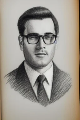 Pencil sketch of a Man with Glasses on lined paper