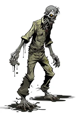 zombie, drooling black liquid, full body, attacking, profile ,comic book, post-apocalypse, gray background,