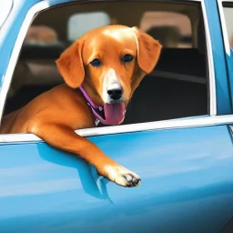 Portrait of a dog in car, 64K --v 3