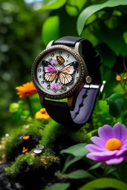 icture the Monarch watch nestled amid a garden of blooming flowers or a serene butterfly sanctuary, evoking the beauty of nature's embrace.