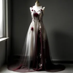 night gown, worked organza fabric, synthetic material, nylon, mineral gray, bordeaux and platinum colors, milky colors