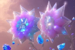 one big crystal subtle flower in a galactic ambiance of the sky, transparent petals, delicate colors, in the foreground, with a little beautiful fairy, full of details, smooth, bright sunshine，soft light atmosphere, light effect，vaporwave colorful, concept art, smooth, extremely sharp detail, finely tuned detail, ultra high definition, 8 k, unreal engine 5, ultra sharp focus