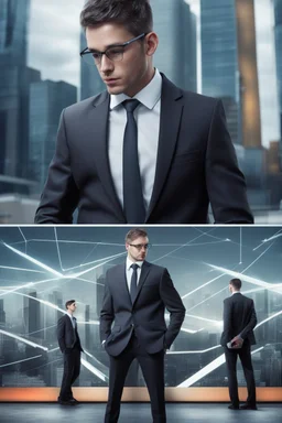 business man in a suit on a futuristic billboard