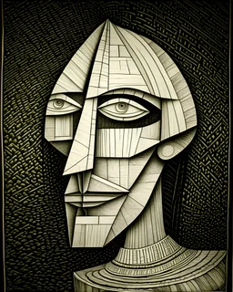brutalist-cubist portrait of a man. concept art drawing in the style of brutalism picasso Leonardo da vinci.