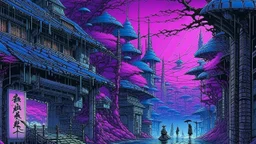 A purple cybernetic realm painted by Utagawa Hiroshige