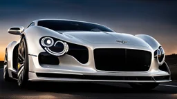 A sleek white shiny (((bentley porsche combination))), its contours and details perfectly captured in a (((cinematic view))), zipping along a winding road under a beautiful blue black night sky