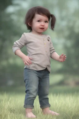 Marla singer toddler, full body, jump, bokeh, hyper realistic