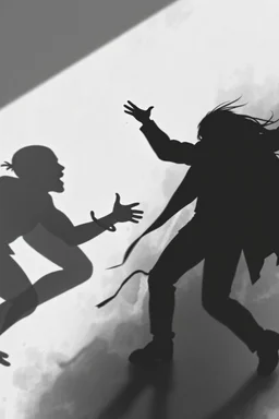 a chaotic, abstract image of two shadows killing one another
