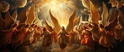 master oil painting by Rembrandt,100 million angels singing, display of god rays