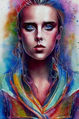 Danish singer MØ face ,watercolour,