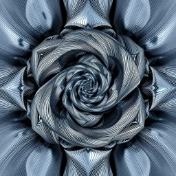 2d structures recursive made of a metallic random color ribon thick fractat of and geometry objects ,blue gray tema background